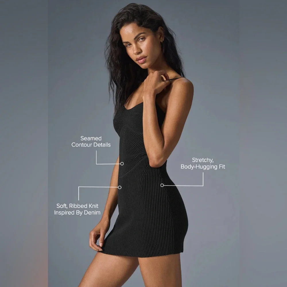 ALO YOGA | ✨NEW✨ Denim Knit Mini Dress in Black/Anthracite